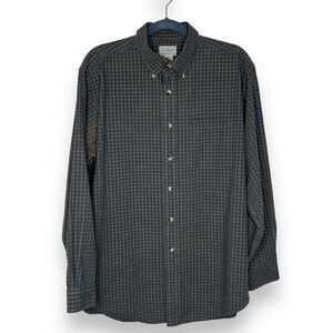 LL Bean Plaid Check Button Down Green Tan Blue Long Sleeve Shirt Men Medium FLAW